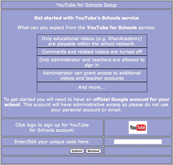 YouTube Setup page